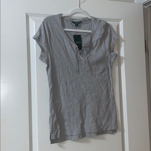 Ralph Lauren gray short sleeve lace up top